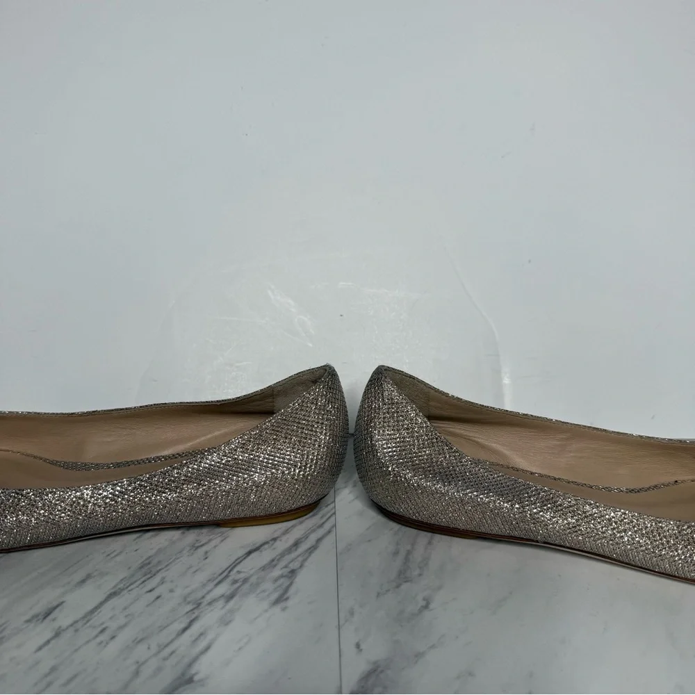 Stuart Weitzman Pointy Toe Gold Sliver Glitter Flat 8B